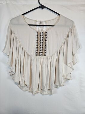 Chelsea & Violet Boho Cream Embroidered Flutter Sleeve Blouse